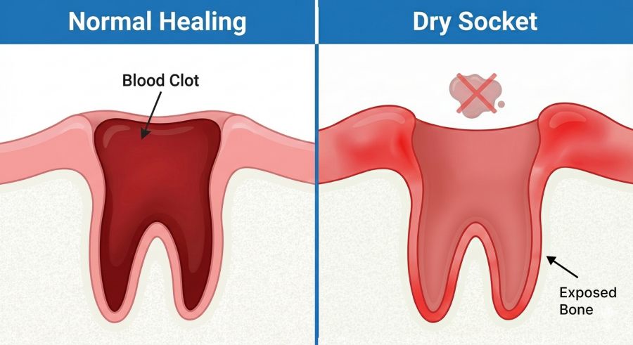 Normal vs infected tooth extraction healing